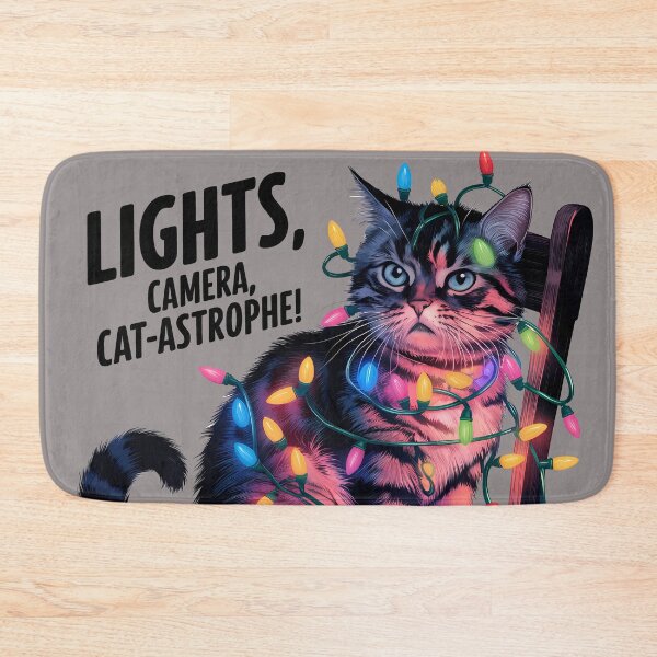 Item preview, Cat Tangled in Christmas Lights designed and sold by PurrGreen.