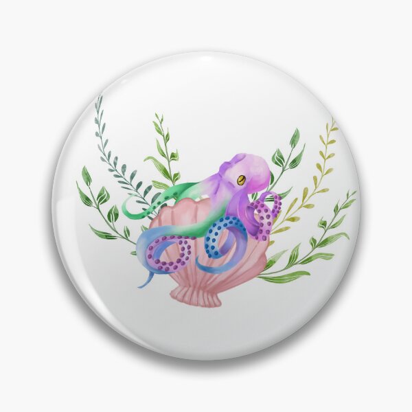 Item preview, octopus, shell, sea, underwater world, seaweed, rest, watercolor, bottom, ocean, sailor, fish, water, color, pink, blue, purple, green, marine, animal, mollusk, tentacles, nature designed and sold by Tetiana Pohurska.