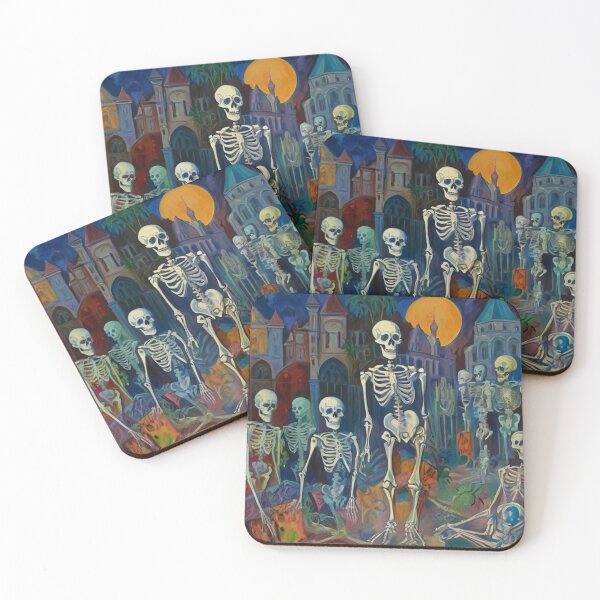 Item preview, Court of Skeletons Day of the Dead expressionist art painting designed and sold by Vintage Designs +.