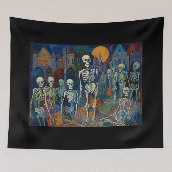 Item preview, Court of Skeletons Day of the Dead expressionist art painting designed and sold by Vintage Designs +.