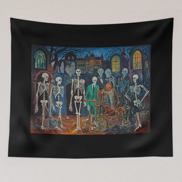 Item preview, Court of Skeletons Day of the Dead expressionist art painting designed and sold by Vintage Designs +.