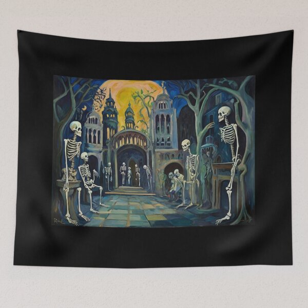Item preview, Court of Skeletons Day of the Dead expressionist art painting designed and sold by Vintage Designs +.