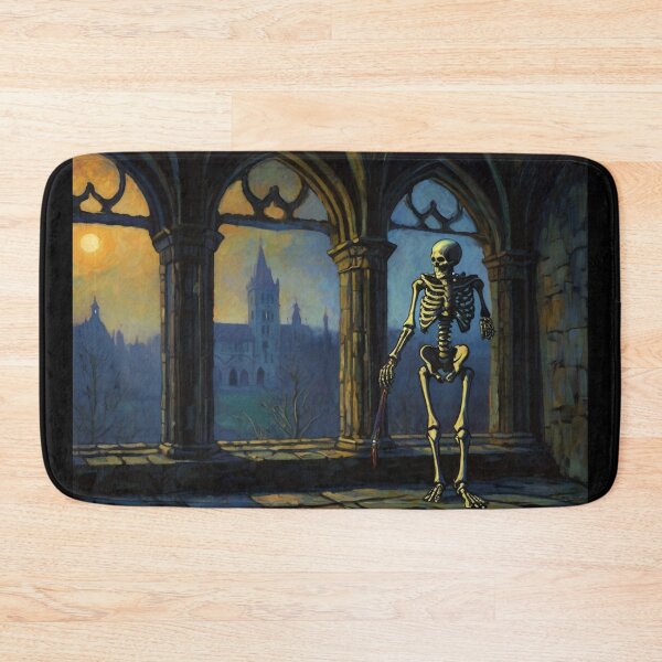 Item preview, Skeleton walking around a gothic castle expressionist art painting designed and sold by Vintage Designs +.