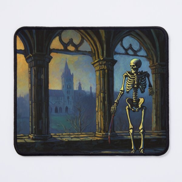Item preview, Skeleton walking around a gothic castle expressionist art painting designed and sold by Vintage Designs +.