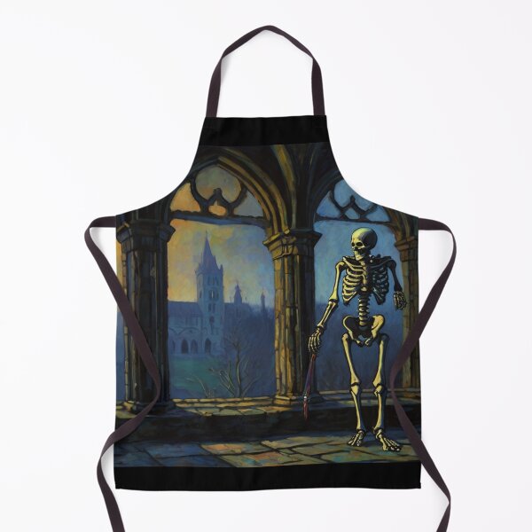 Item preview, Skeleton walking around a gothic castle expressionist art painting designed and sold by Vintage Designs +.