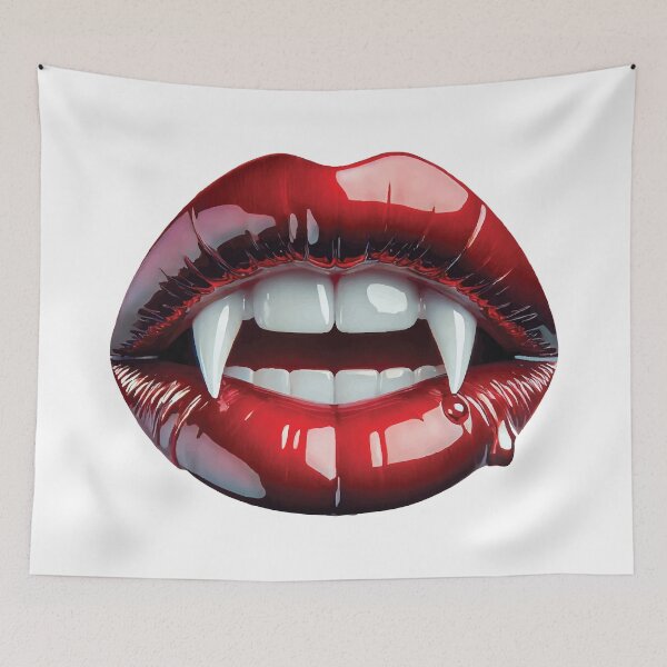 Item preview, vampire-fangs-red-lips-horror-t-shirt-design-glossy-blood-dripping designed and sold by Carocas20.