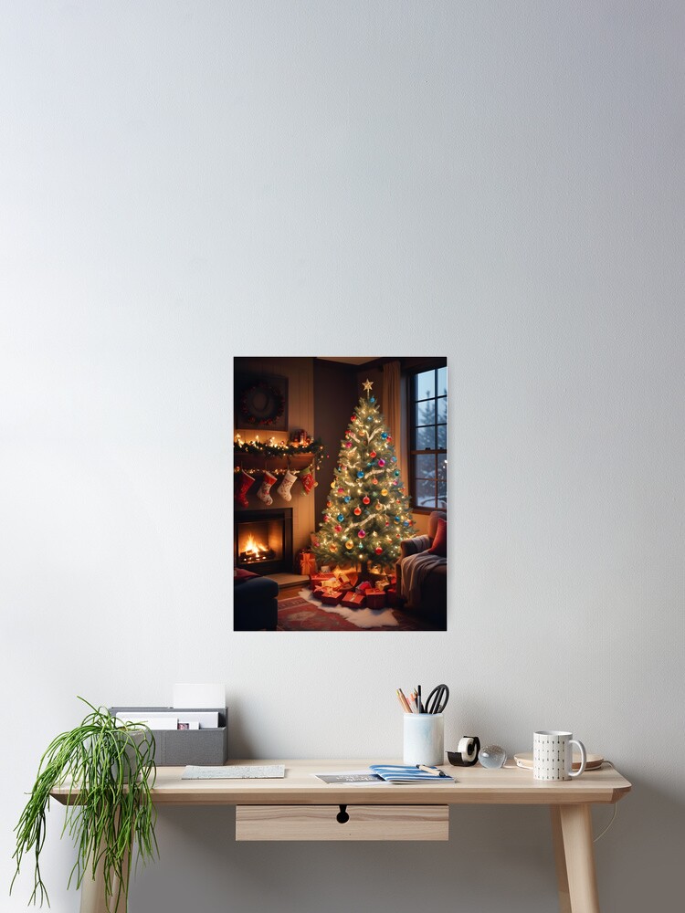 Thumbnail 2 of 3, Poster, Christmas Tree by the Fireplace designed and sold by RobiCom.