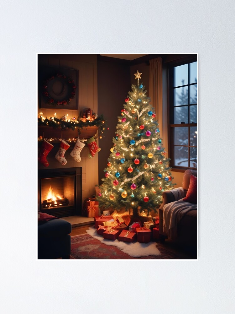 Thumbnail 1 of 3, Poster, Christmas Tree by the Fireplace designed and sold by RobiCom.