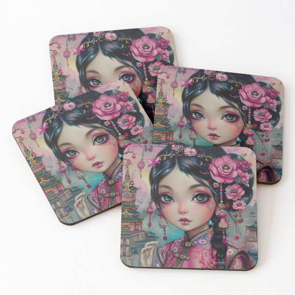 Item preview, Illustrated girl with flowers against fantasy backdrop designed and sold by Artessie.