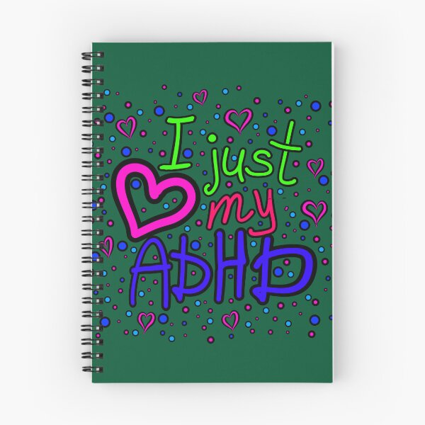 Item preview, The inscription "I just love my ADHD" handwritten on a dark background - hearts, colorful bubbles in a cartoon style - vivid colors: magenta, green, purple, blue, navy blue.4 designed and sold by My-fake-places.