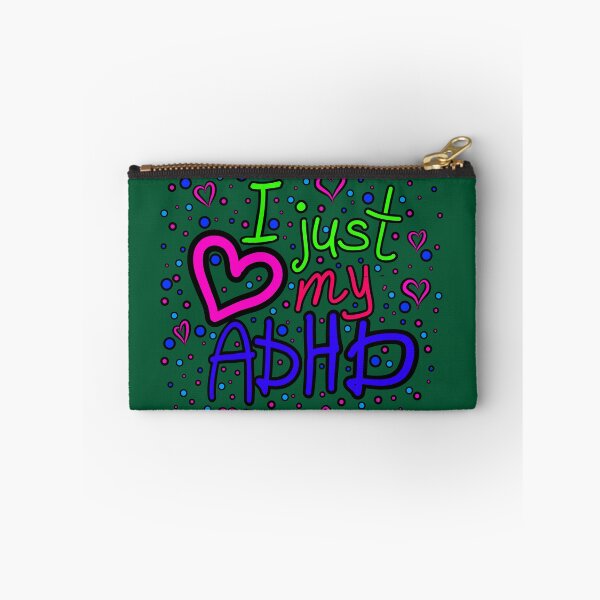 Item preview, The inscription "I just love my ADHD" handwritten on a dark background - hearts, colorful bubbles in a cartoon style - vivid colors: magenta, green, purple, blue, navy blue.4 designed and sold by My-fake-places.