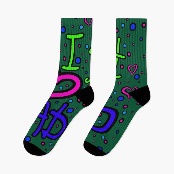 Item preview, The inscription "I just love my ADHD" handwritten on a dark background - hearts, colorful bubbles in a cartoon style - vivid colors: magenta, green, purple, blue, navy blue.4 designed and sold by My-fake-places.