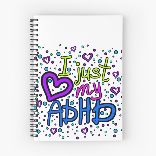 Item preview, The inscription "I just love my ADHD" handwritten on a white background - hearts, colorful bubbles in a cartoon style - vivid colors: magenta, green, purple, pink, blue,navy blue.1 designed and sold by My-fake-places.