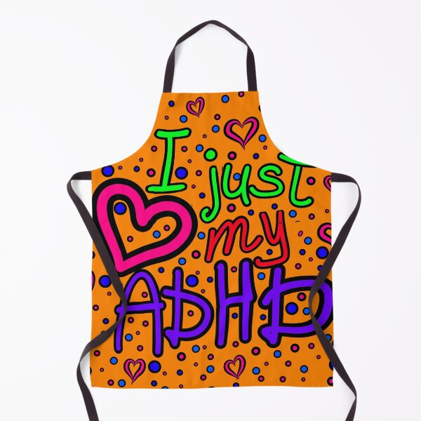 Item preview, The inscription "I just love my ADHD" handwritten on a orange background - hearts, colorful bubbles in a cartoon style - vivid colors: magenta, green, purple,navy blue, red.3 designed and sold by My-fake-places.