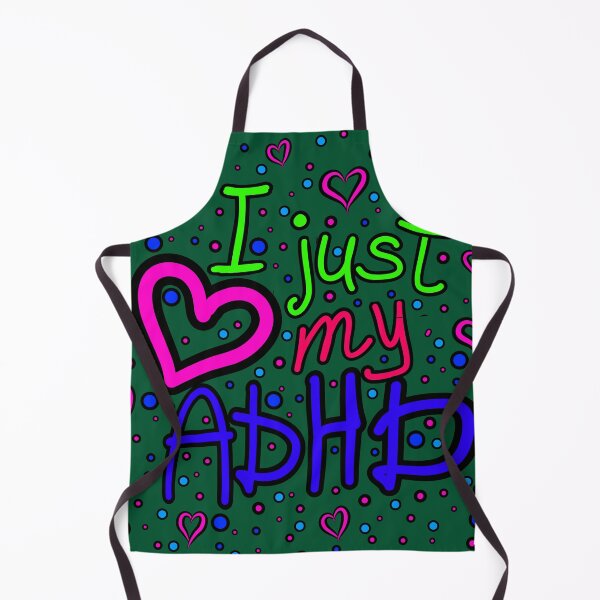 Item preview, The inscription "I just love my ADHD" handwritten on a dark background - hearts, colorful bubbles in a cartoon style - vivid colors: magenta, green, purple, blue, navy blue.4 designed and sold by My-fake-places.