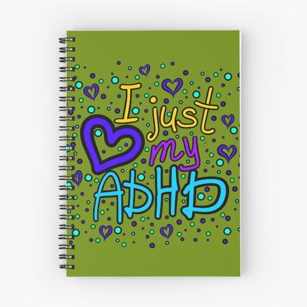 Item preview, The inscription "I just love my ADHD" handwritten on a dark background - hearts, colorful bubbles in a cartoon style - vivid colors: purple, blue, yellow,navy blue.1 designed and sold by My-fake-places.