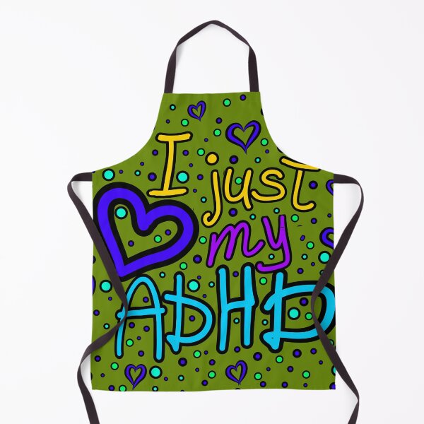 Item preview, The inscription "I just love my ADHD" handwritten on a dark background - hearts, colorful bubbles in a cartoon style - vivid colors: purple, blue, yellow,navy blue.1 designed and sold by My-fake-places.