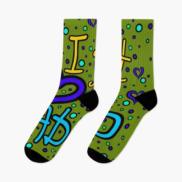 Item preview, The inscription "I just love my ADHD" handwritten on a dark background - hearts, colorful bubbles in a cartoon style - vivid colors: purple, blue, yellow,navy blue.1 designed and sold by My-fake-places.