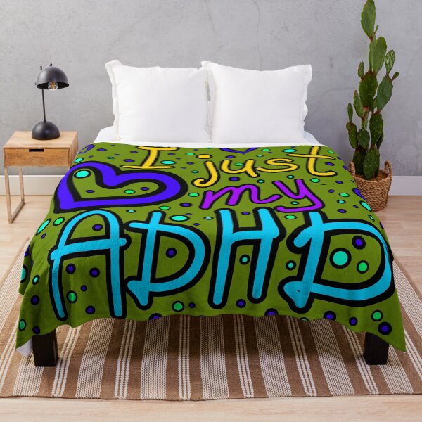Item preview, The inscription "I just love my ADHD" handwritten on a dark background - hearts, colorful bubbles in a cartoon style - vivid colors: purple, blue, yellow,navy blue.1 designed and sold by My-fake-places.