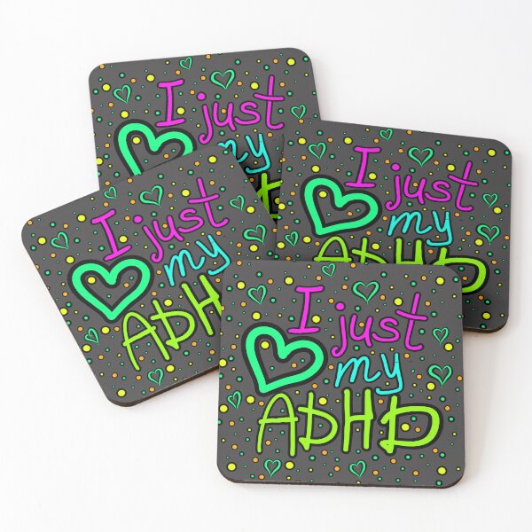 Item preview, The inscription "I just love my ADHD" handwritten on a dark background - hearts, colorful bubbles in a cartoon style - vivid colors: magenta, green, purple, blue, yellow,.1 designed and sold by My-fake-places.