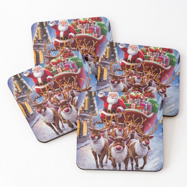 Item preview, Santa Claus and reindeer with gifts on the go. designed and sold by MyHappyArtShop.