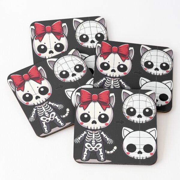 Item preview, Cute Skeleton Cat with Red Bow – Kawaii Spooky Design designed and sold by SztylishDesigns.