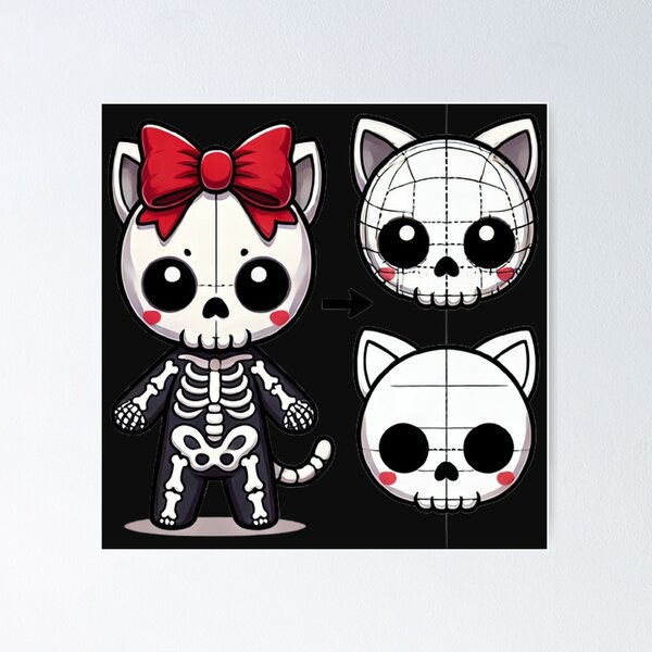 Item preview, Cute Skeleton Cat with Red Bow – Kawaii Spooky Design designed and sold by SztylishDesigns.