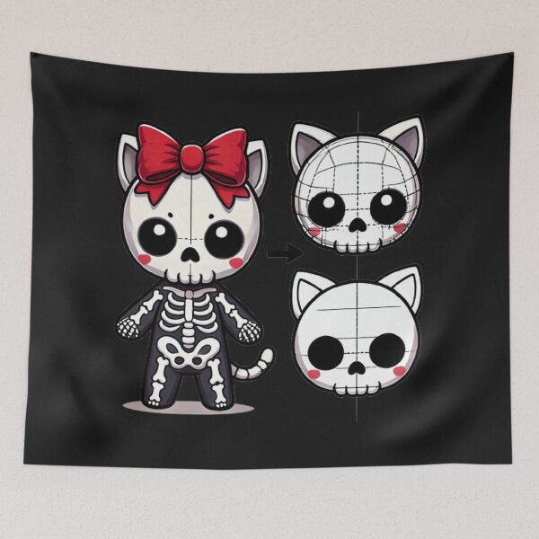 Item preview, Cute Skeleton Cat with Red Bow – Kawaii Spooky Design designed and sold by SztylishDesigns.