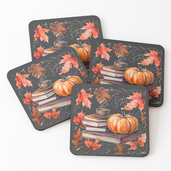 Item preview, Books Coffee Fall Leaves and Pumpkins Vintage Library designed and sold by Colorfulman.