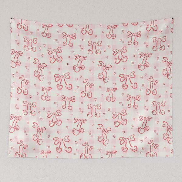 Item preview, Cute Coquette Aesthetic Watercolor Bow Cherries, Pink Beige Red Colors, Valentine's Day designed and sold by tartagain.