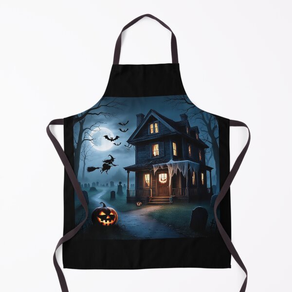 Item preview, Old haunted house the and silhouette of a witch on her broomstick at halloween designed and sold by krispald.