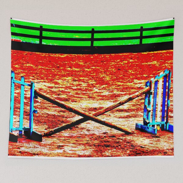 Item preview, Horse Jumping X Rails in Red Sand Arena designed and sold by Dianne Mead.