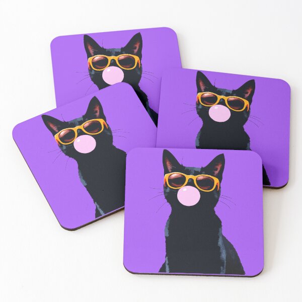 Item preview, Meow Black Cat Wearing Sunglasses Blowing Pink Bubble Gum -  designed and sold by PurpleLoveStore.