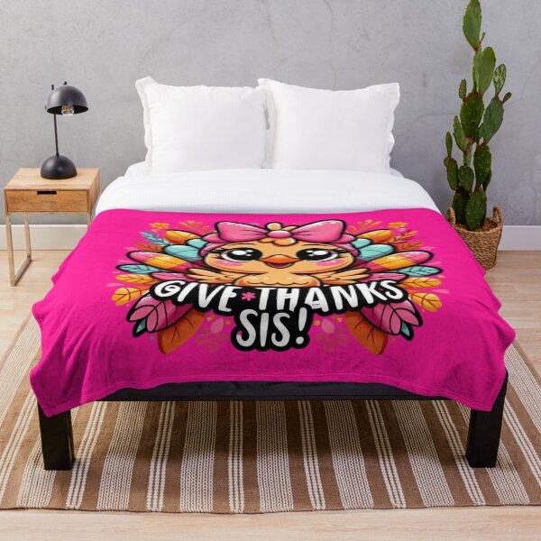 Item preview, Sisterly Gratitude  A Thanksgiving Turkey with a Pink Bow on Fuchsia Background designed and sold by maritas22.