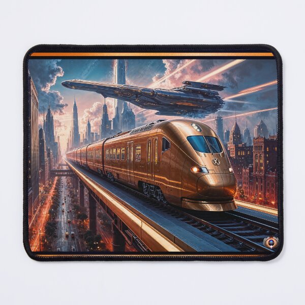 Item preview, Copper High-Speed Train And Spacecraft In A Futuristic Cityscape Breathtaking AI Concept Art by Xzendor7 designed and sold by Xzendor7 Digital Art Creations.