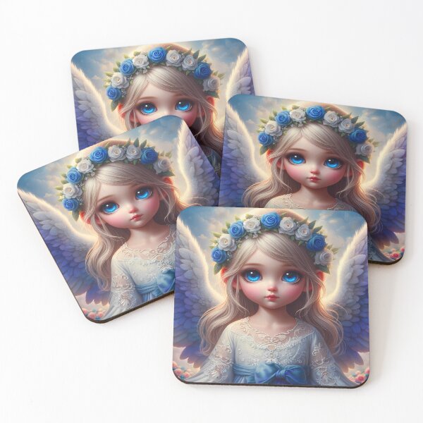 Item preview, Blue-white beautiful angel with flower head decor art designed and sold by EvaAngel.