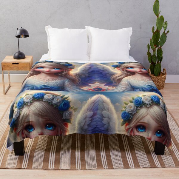 Item preview, Blue-white beautiful angel with flower head decor art designed and sold by EvaAngel.