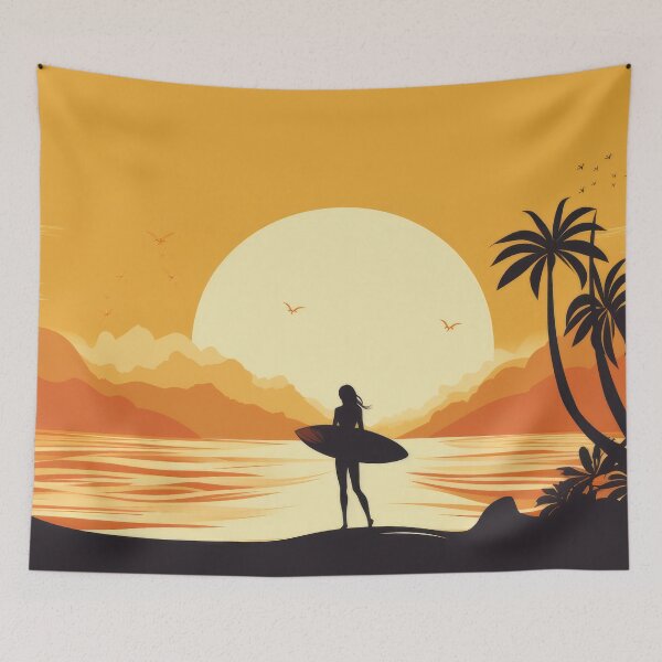 Item preview, Surf Babe Silhouette in Retro Tropical Sunset Scene designed and sold by AdamesArtStudio.