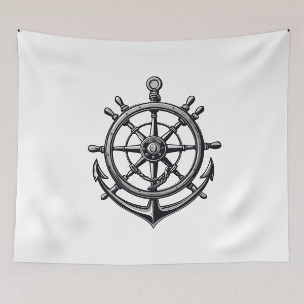 Item preview, Captain Steering Wheel Anchor Sailboat Motif designed and sold by LuminOrb.