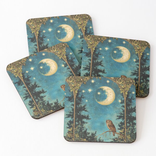 Item preview, NIGHT OWL ,WOODLAND TREES IN THE BLUE STARRY NIGHT WITH MOON designed and sold by BulganLumini.