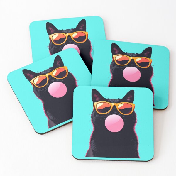 Item preview, Meow Black Cat Wearing Sunglasses Blowing Pink Bubble Gum -  designed and sold by PurpleLoveStore.