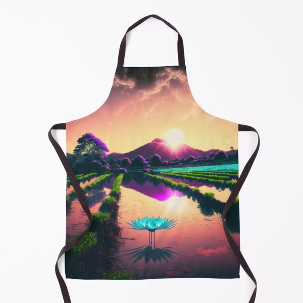 Item preview, Neon Landscape of Rice Paddies with Lotus and Sunset designed and sold by AdamesArtStudio.