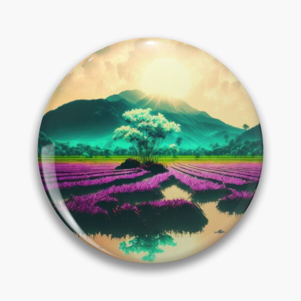 Item preview, Neon Rice Paddies with Mountain Sunset and Reflections designed and sold by AdamesArtStudio.