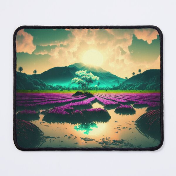 Item preview, Neon Rice Paddies with Mountain Sunset and Reflections designed and sold by AdamesArtStudio.