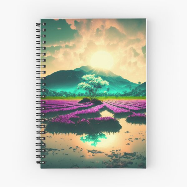 Item preview, Neon Rice Paddies with Mountain Sunset and Reflections designed and sold by AdamesArtStudio.