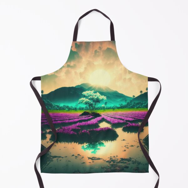 Item preview, Neon Rice Paddies with Mountain Sunset and Reflections designed and sold by AdamesArtStudio.