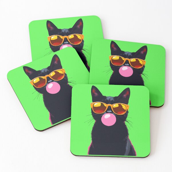 Item preview, Meow Black Cat Wearing Sunglasses Blowing Pink Bubble Gum -  designed and sold by PurpleLoveStore.