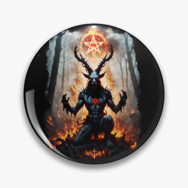 Item preview, Demonic Baphomet with Bloody Pentagram in Foggy Forest, halftone style designed and sold by Tong4130.