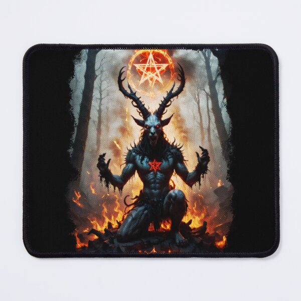 Item preview, Demonic Baphomet with Bloody Pentagram in Foggy Forest, halftone style designed and sold by Tong4130.