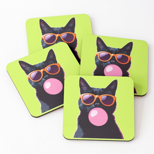Item preview, Meow Black Cat Wearing Sunglasses Blowing Pink Bubble Gum -  designed and sold by PurpleLoveStore.